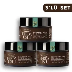 Bentonit Killi Doğal Diş Macunu - 3 Adet-Şekersiz, Florürsüz Beyazlatıcı 30 ml - 1