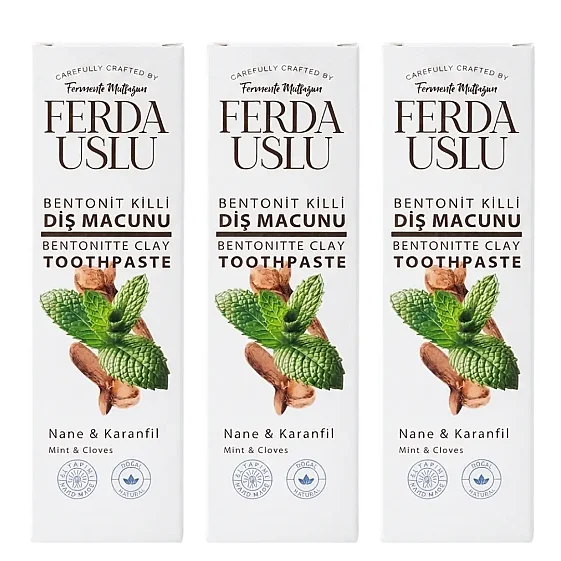 Bentonit Killi Doğal Diş Macunu 3 Adet - Şekersiz, Florürsüz Beyazlatıcı 50 ml - Fermente Mutfağım