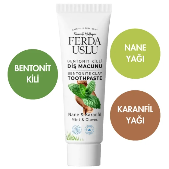 Bentonit Killi Doğal Diş Macunu - Şekersiz, Florürsüz Beyazlatıcı 50 ml - Fermente Mutfağım (1)