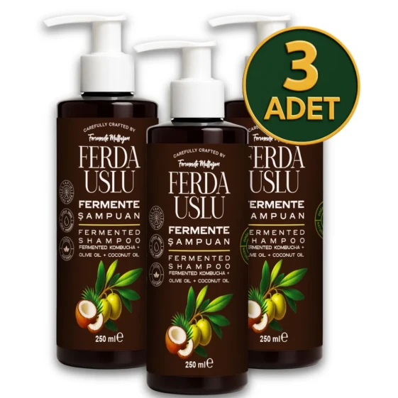 Kombucha Özlü Fermente Şampuan -3 Adet- Organik Zeytinyağı + Hindistan Cevizi Yağı + E Vitamini 250 ml - Fermente Mutfağım