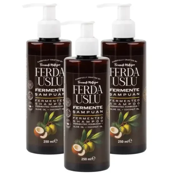 Kombucha Özlü Fermente Şampuan -3 Adet- Organik Zeytinyağı + Hindistan Cevizi Yağı + E Vitamini 250 ml - Fermente Mutfağım