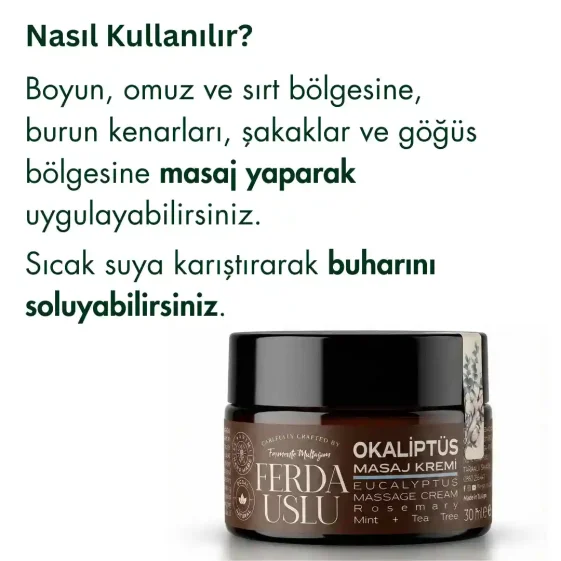 Okaliptuslu Masaj Kremi - Biberiye +Nane + Çay Ağacı 30 ml - 5