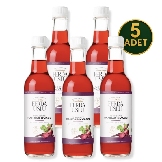 5' Li Pancar Kvass - Kırmızı Pancar + Şalgam + Mor Havuç Lakto Fermente İçecek 330 ml - Fermente Mutfağım