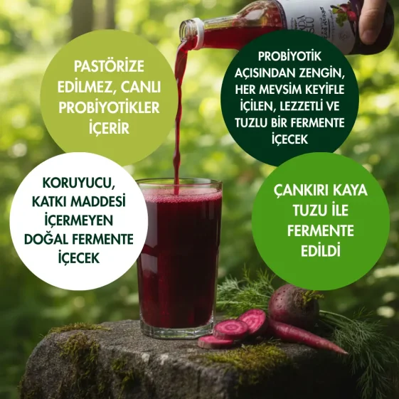 5' Li Pancar Kvass - Kırmızı Pancar + Şalgam + Mor Havuç Lakto Fermente İçecek 330 ml - 3