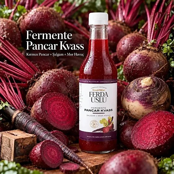 5' Li Pancar Kvass - Kırmızı Pancar + Şalgam + Mor Havuç Lakto Fermente İçecek 330 ml (1)